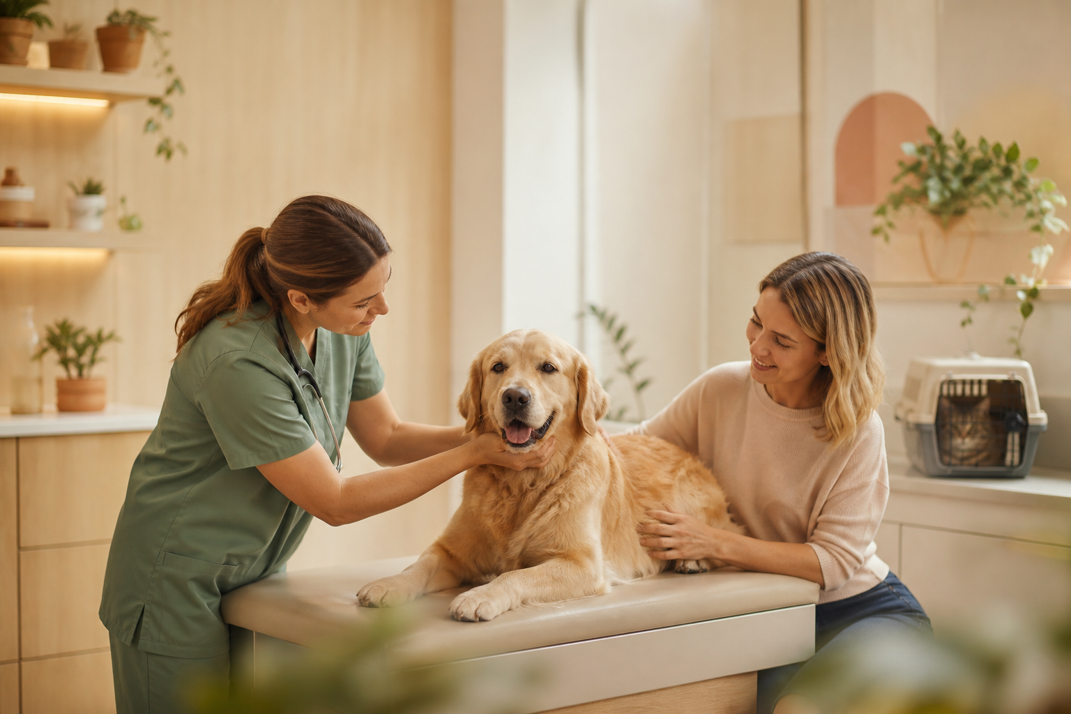 Professionnelle observant avec douceur le bien-être d’un chien