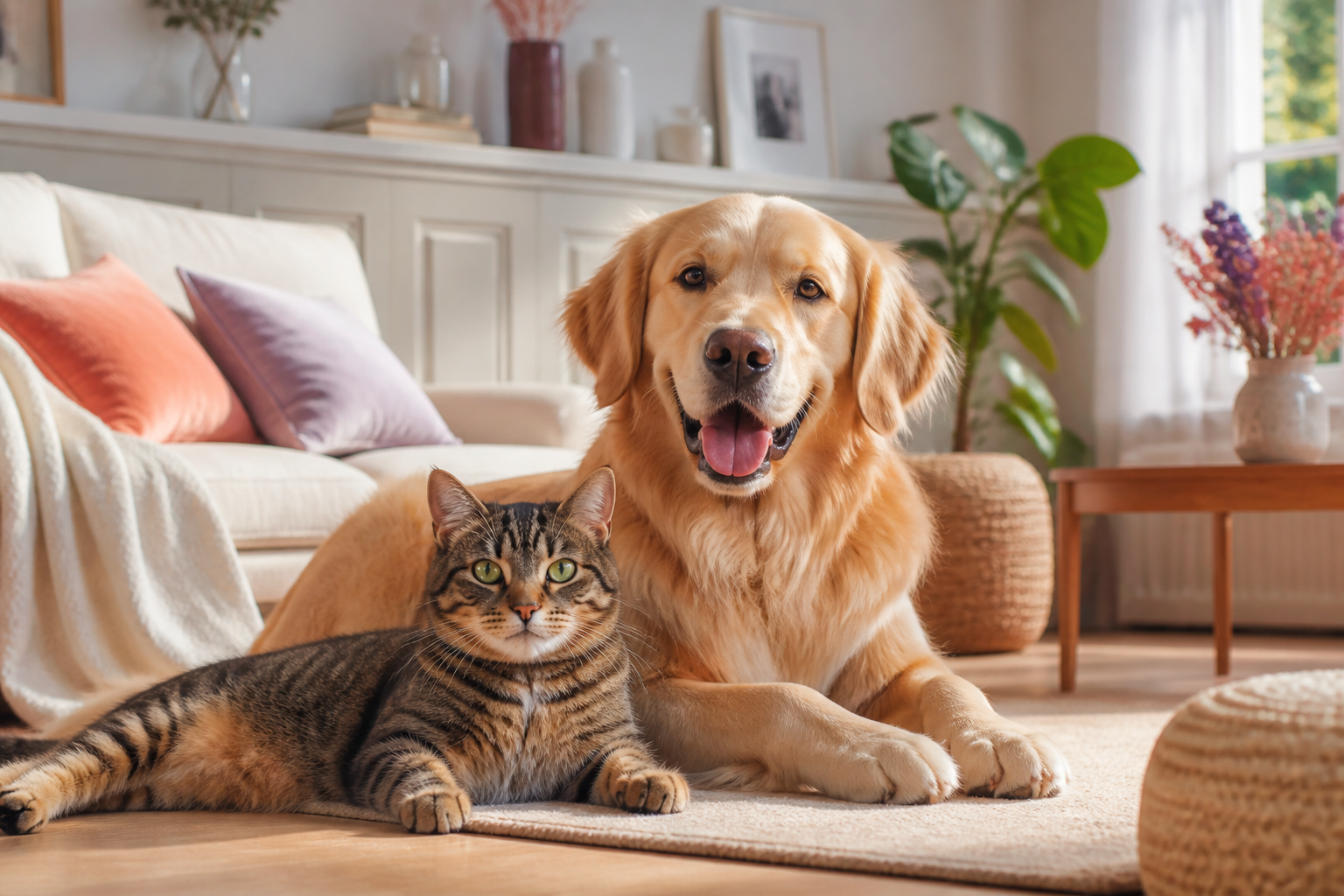 Chien et chat de compagnie à la maison