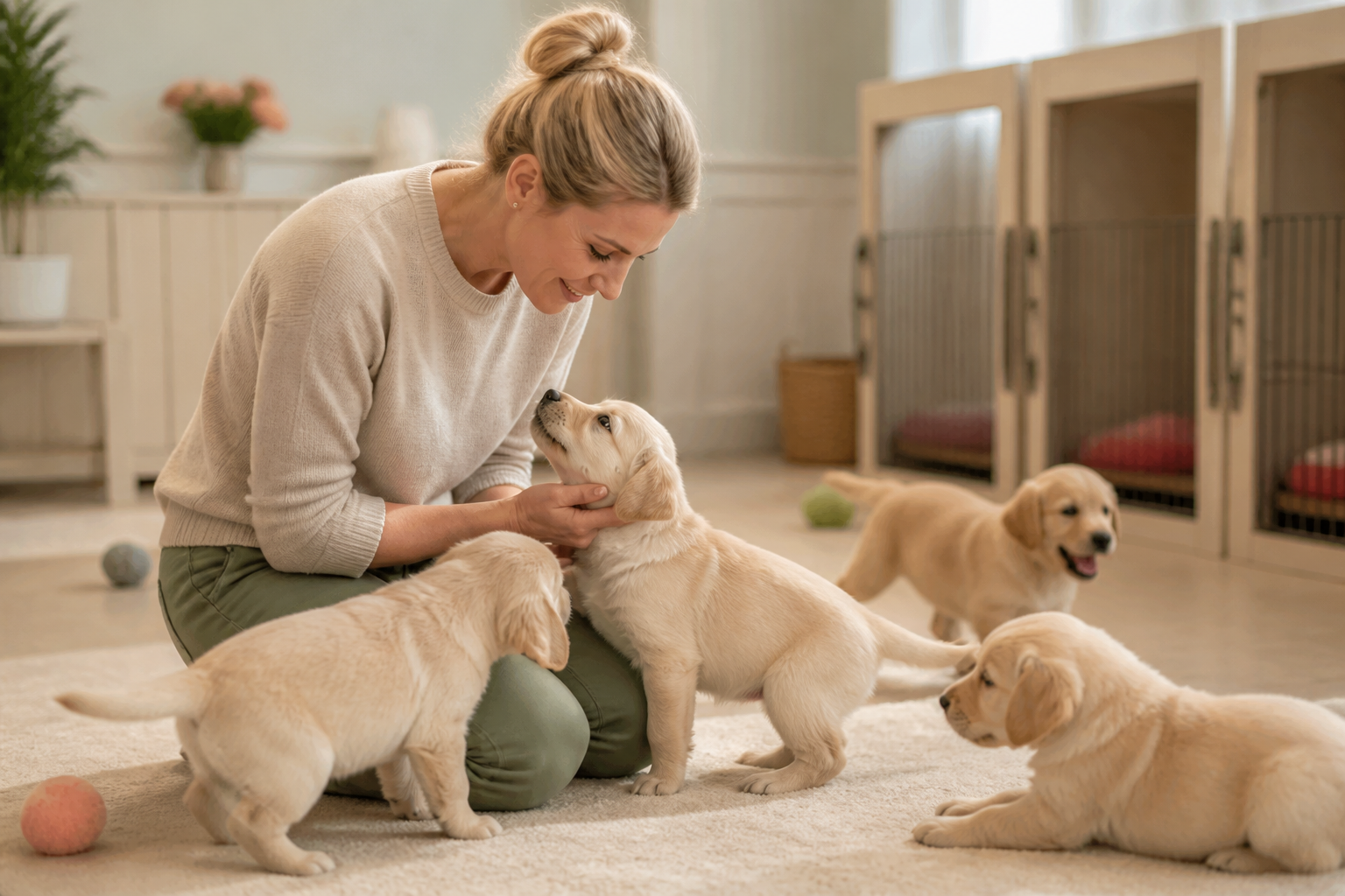 Éleveuse avec une portée de chiots