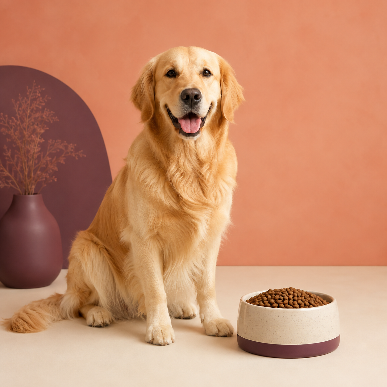 Illustration de la gamme Raltec pour chien adulte avec un bol de croquettes